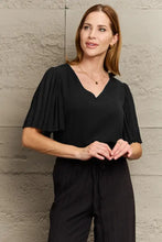 Perfee V-Neck Flutter Sleeve Blouse Black Woman Blouses
