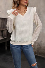 Perfee V-Neck Ruffle Trim Long Sleeve Sweatshirt Woman Sweatshirts