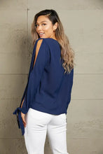 Perfee V-Neck Tie Cuff Slit Blouse Woman Blouses