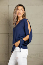 Perfee V-Neck Tie Cuff Slit Blouse Woman Blouses