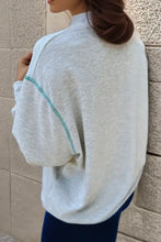 Light grey pickleball round neck dropped shoulder sweatshirt with teal stitching