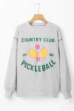 Gray pickleball round neck dropped shoulder sweatshirt with Country Club Pickleball graphic