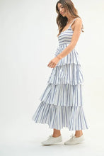 Pin Stripe Smocked Bodice Tiered Midi Dress