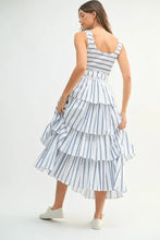 Pin Stripe Smocked Bodice Tiered Midi Dress Casual Dresses