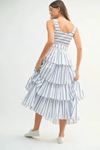 Pin Stripe Smocked Bodice Tiered Midi Dress