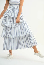 Pin Stripe Smocked Bodice Tiered Midi Dress Casual Dresses