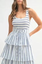 Pin Stripe Smocked Bodice Tiered Midi Dress Casual Dresses