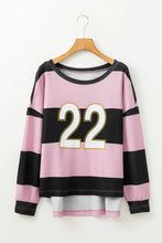 Pink and Black Striped Long Sleeve Sweatshirt with Number 22