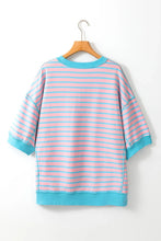 Pink and Blue Striped Cowboy Boot Sequin Sweatshirt for Women