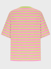 Pink and Green Striped Basic T-Shirt for Women