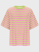 Pink and Green Striped Basic T-Shirt for Women