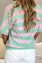 Pink and Green Striped Cotton T-Shirt for Women