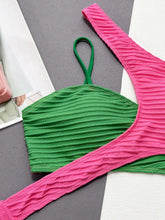 Pink and Green Textured Bikini Set with Adjustable Strap Length Woman Swim sets