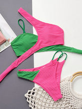 Pink and Green Textured Bikini Set with Adjustable Strap Length