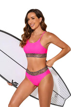 Pink and Leopard Print Bikini Two Piece Swimwear with Moderate Hem Width Swimwear