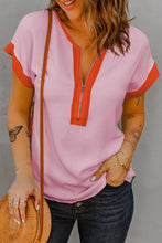 Pink and Orange Zippered Polyester Blouse for Women Blush Pink