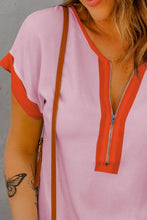 Pink and Orange Zippered Polyester Blouse for Women