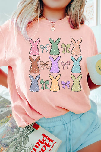 Pink and Peach Bunny Bow Pattern Women’s T-Shirt Watermelon pink