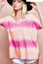 Pink and Peach Tie Dye Printed Hacci Knit Top for Women PEACH FUCHSIA