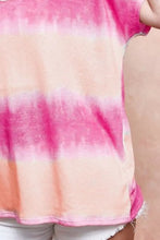 Pink and Peach Tie Dye Printed Hacci Knit Top for Women
