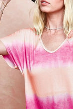 Pink and Peach Tie Dye Printed Hacci Knit Top for Women