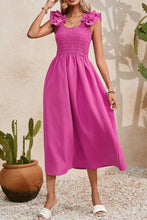 Smocked and Ruffled Dresses and Jumpsuit in Pink Purple and Magenta