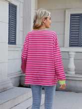 Pink and Red Striped Lace Up Long Sleeve Top for Women