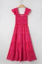 Pink and Red Striped Maxi Dress with Smocked and Ruffled Details Casual Dresses