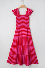Pink and Red Striped Maxi Dress with Smocked and Ruffled Details Casual Dresses