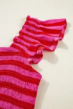 Pink and Red Striped Maxi Dress with Smocked and Ruffled Details Casual Dresses