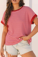 Pink and Red Striped Women’s T Shirt Deep Red