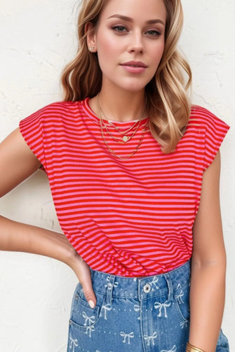 Pink and Red Striped Women's T-Shirt Strawberry