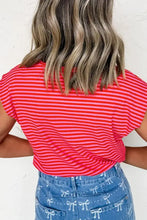 Pink and Red Striped Women's T-Shirt Woman T Shirts