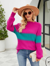 Pink and Teal Colorblock Sweater with Long Sleeve Length