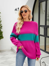 Pink and Teal Colorblock Sweater with Long Sleeve Length