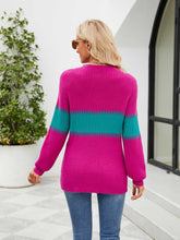 Pink and Teal Colorblock Sweater with Long Sleeve Length