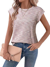 Pink and White Round Neck Sleeveless Knit Top for Women Woman T Shirts