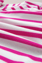 Pink and White Striped Knit T Shirt with Green Trim for Women