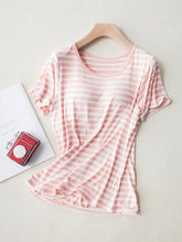 Pink and White Striped Nursing Top with Moderate Stretch Pale Blush