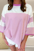 Pink and White Striped Oversized Cotton Blend Shirt for Women Pink