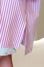 Pink and White Striped Oversized Cotton Blend Shirt for Women
