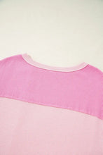 Pink and White Striped Patchwork Waffle Knit Top for Women Woman T Shirts