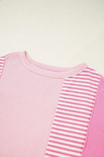 Pink and White Striped Patchwork Waffle Knit Top for Women Woman T Shirts
