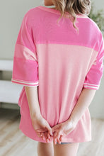 Pink and White Striped Patchwork Waffle Knit Top for Women