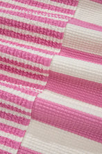 Pink and White Striped Short Sleeve Waffle Knit Shirt for Women Woman T Shirts