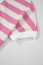 Pink and White Striped Short Sleeve Waffle Knit Shirt for Women Woman T Shirts