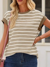 Rosa-weiß gestreiftes ärmelloses T-Shirt aus Baumwollmischung für Damen Khaki Damen T-Shirts