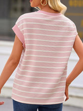 Pink and White Striped Sleeveless Cotton Blend T Shirt for Women