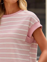 Pink and White Striped Sleeveless Cotton Blend T Shirt for Women