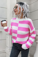 Pink and White Striped Sweater with Long Sleeve Length